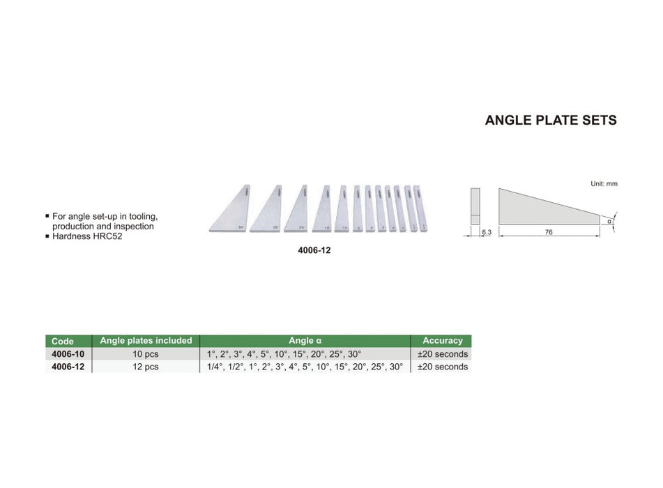 Insize 10 Pcs Angle Plate Set, +20 sec HRC52 (4006-10)