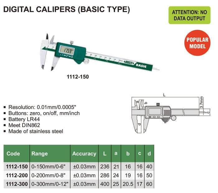 Insize Vernier Caliper Insize 150mm Digital Vernier Caliper, 1112-150