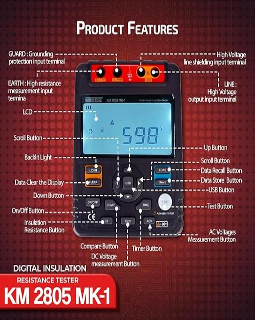 Kusam-Meco Cable Tester Kusam Meco (5KV, 1TΩ) 2805 MK-1 Digital Insulation Resistance Tester