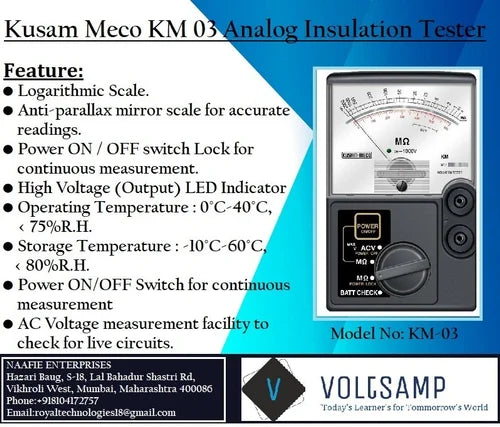 Kusam Meco KM 03 Analog Insulation Tester: Insulation Resistance Measurement up to 100 Megohms