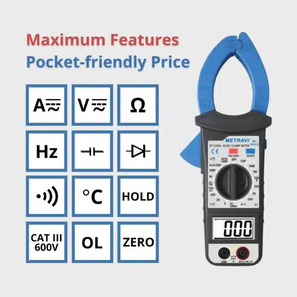 Metravi Clamp Meter Metravi DT-1350A 3-1/2 digit, 2000 Count Digital AC/DC Clamp Meter