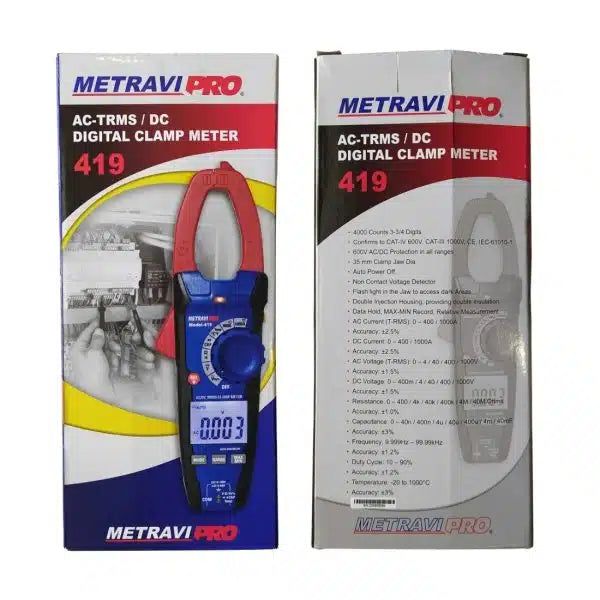 Metravi Clamp Meter Metravi PRO 419 3-3/4 Digit 4000 Count, 1000V Digital TRMS AC/DC Clamp Meter