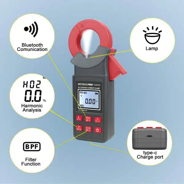 Metravi Clamp Meter Metravi PRO HCM-60 AC Leakage Current Clamp with Harmonics AC 0.00mA～300A. Jaw Size Φ40mm.