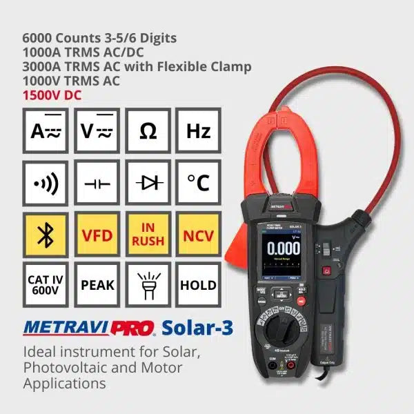 Metravi Clamp Meter Metravi Pro Solar-3 TRMS AC/DC Digital Clamp Meter