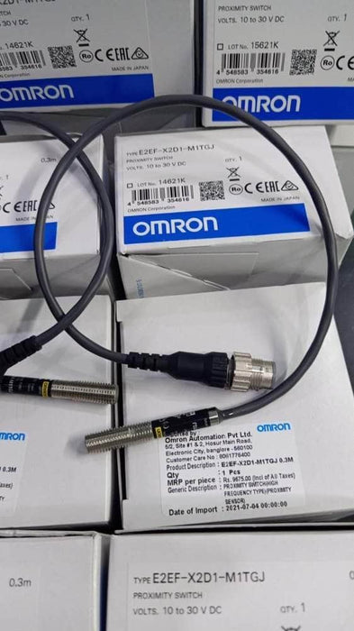 Omron Proximity Sensor Omron M8 E2EF-X2D1-M1TGJ 0.3M Proximity Sensor with Sensing distance 2 mm, DC 2-wire models, NO, Prewired M12 smart click connector