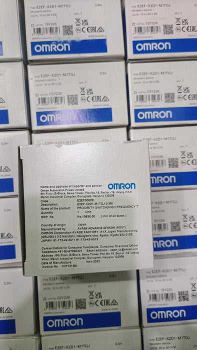 Omron Proximity Sensor Omron M8 E2EF-X2D1-M1TGJ 0.3M Proximity Sensor with Sensing distance 2 mm, DC 2-wire models, NO, Prewired M12 smart click connector