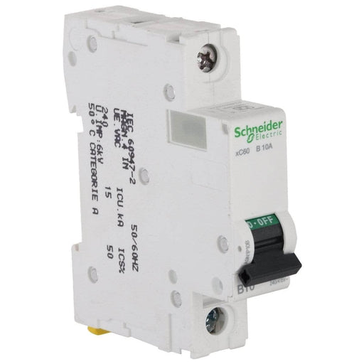 Schneider Miniature Circuit Breaker (MCB) Schneider Acti9 xC60 6A C-Curve Single Pole MCB,A9N1P06C, Breaking Capacity: 10 kA