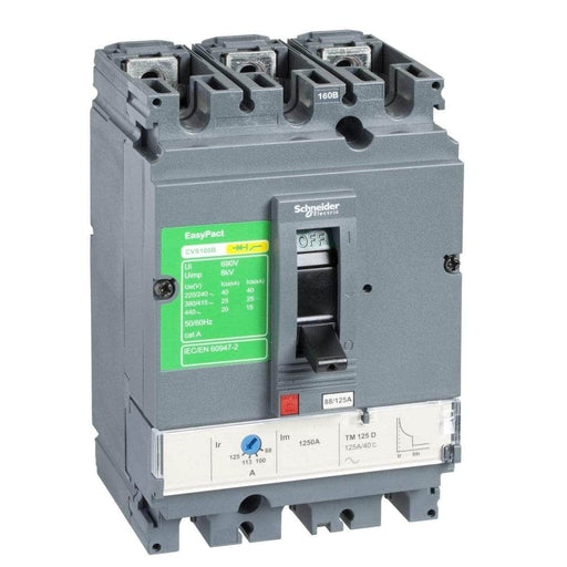 Schneider Molded Case Circuit Breaker (MCCB) Schneider EasyPact CVS160B Circuit Breaker, 125 A MCCB 3P3D LV516302