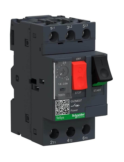 Schneider Motor Protection Circuit Breaker (MPCB) Schneider TeSys MPCB 3 Pole 1.6 – 2.5A GV2ME07 100kA