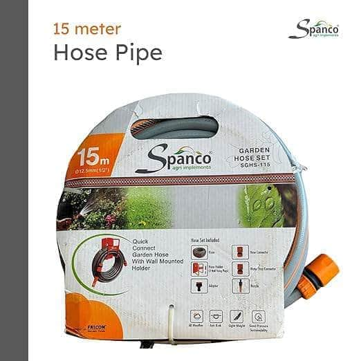 Spanco Agro & Garden Irrigation Falcon-Spanco Garden Hose Pipe Set, SGHS 115 Includes 15 meter Hose Pipe, Hose Hanger, Nozzle, Connector, Adaptor & Water stop Connector | Pipe for Garden, Home and Washing