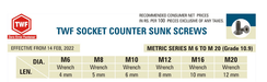 TWF CSK Socket Screw TWF M6 (Wrench 4mm) (Len : 12-60mm) Counter Sunk Socket Screw (Pack Of 100)
