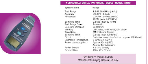 Waco 2234C Non-Contact Digital Tachometer - 50 to 500mm Range